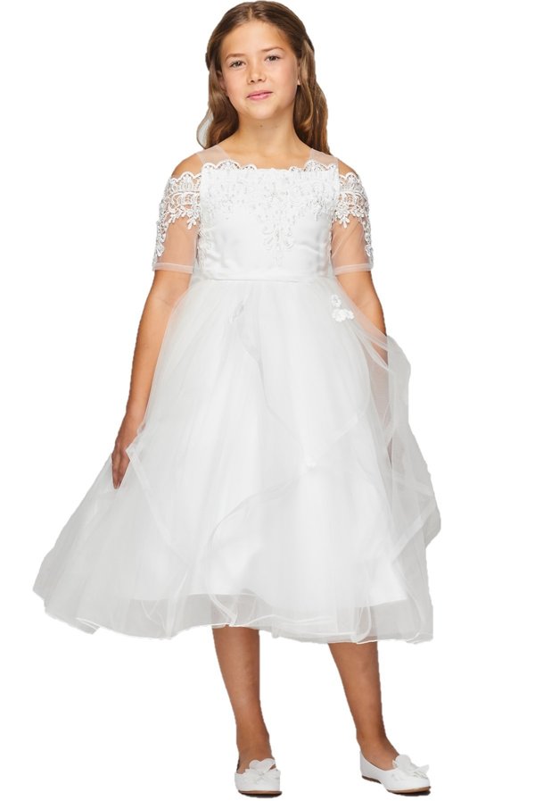Lace Satin Tulle Flower Girl Dress by Cinderella Couture USA AS5091
