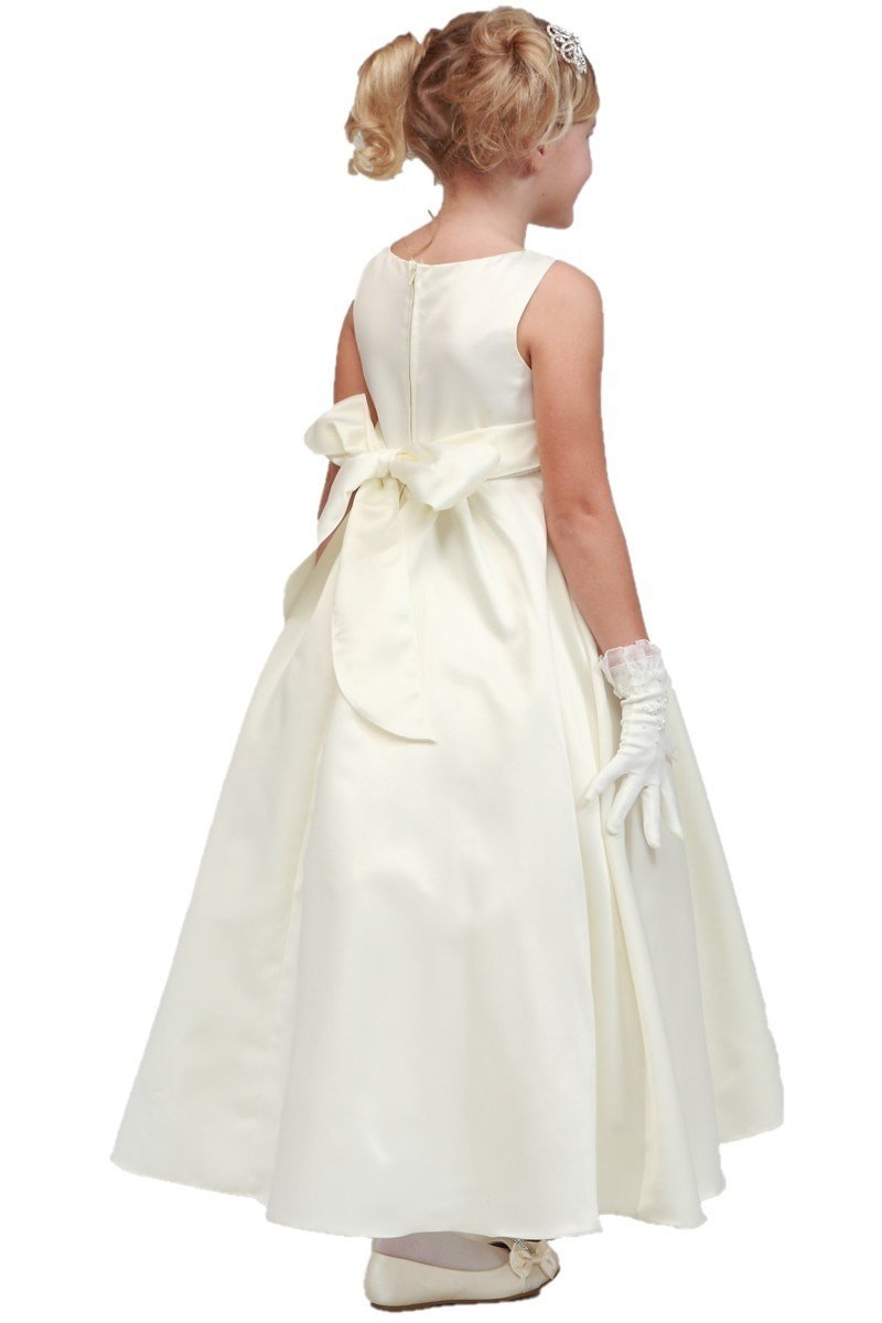 Pearl Waist Satin Flower Girl Dress by Cinderella Couture USA AS1189
