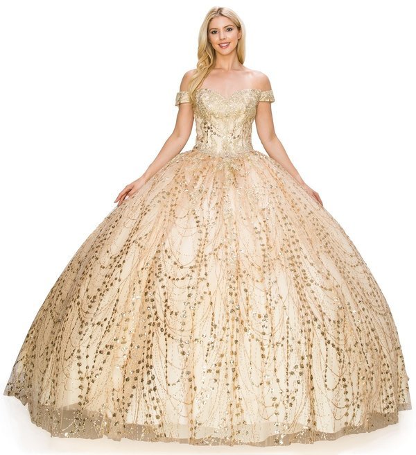 Off the Shoulder Sequin Girl Quinceanera Dress by Cinderella Couture USA AS8033J-CHA