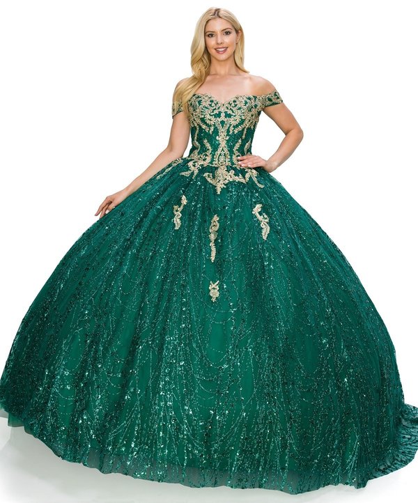 Off the Shoulder Gillter Tulle Quinceanera Dress by Cinderella Couture USA AS8033J-HGR