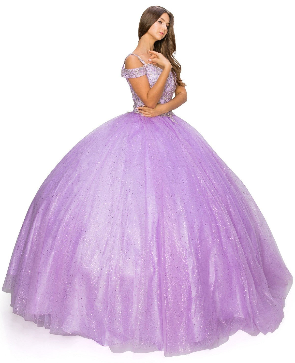 Off the Shoulder Tulle Lace Quinceanera Dresses by Cinderella Couture USA AS8028J_LIL