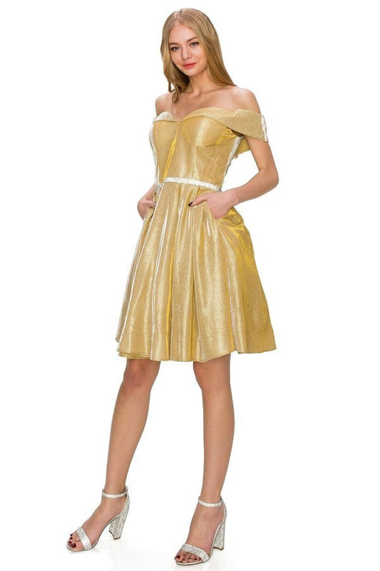 Glitter Metallic Short Party Dress by Cinderella Couture USA AS8012J-GOLD