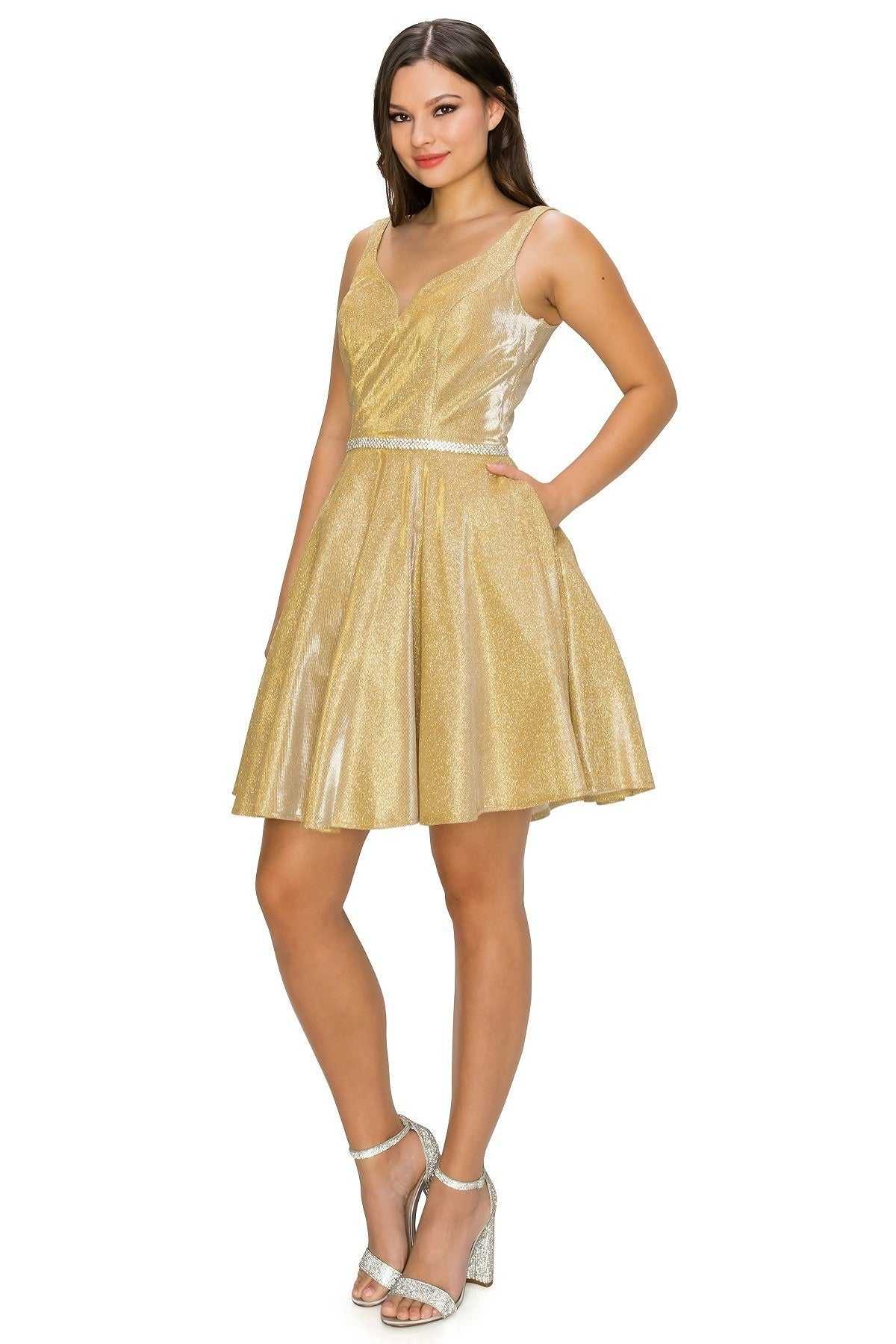 Metalic Party Dress by Cinderella Couture USA AS8013J-GOLD