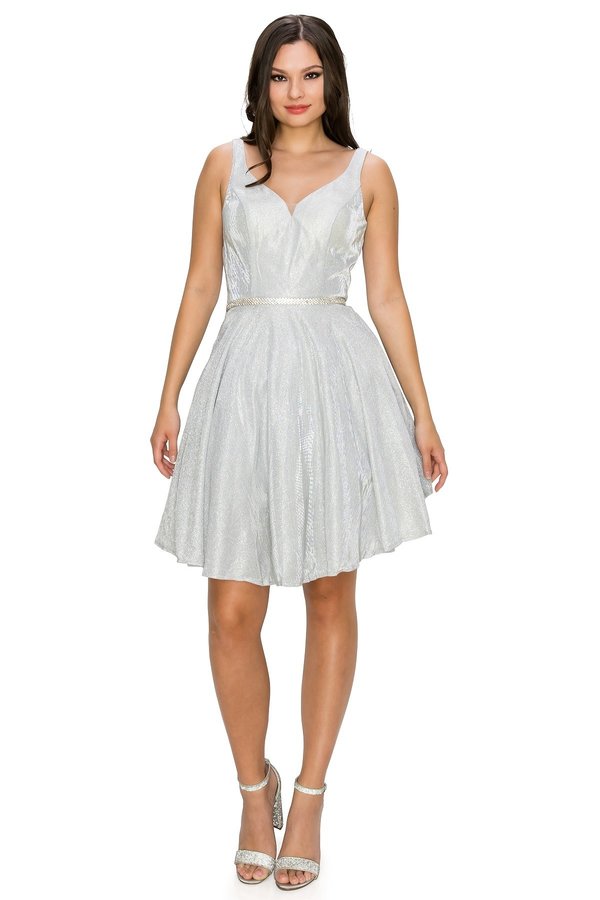 Mattalic Party Short Dress Cinderella Couture USA AS8013J-SILVER
