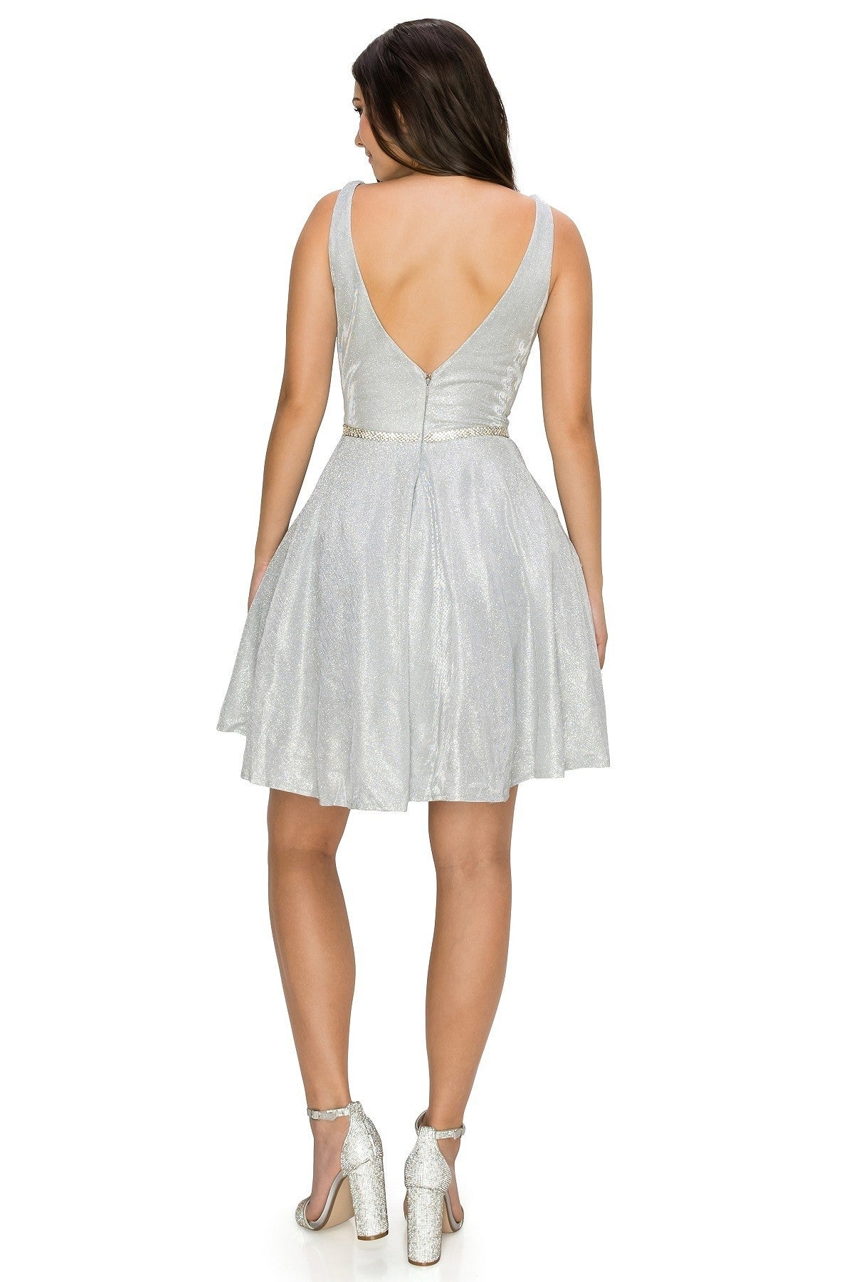 Mattalic Party Short Dress Cinderella Couture USA AS8013J-SILVER