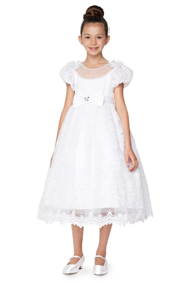 Puff Sleeve Lace Satin Girl Flower Girl Dress by Cinderella Couture USA AS2904