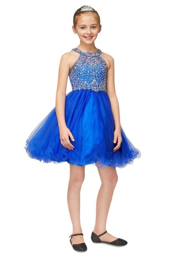 Halter Rhinestone Tulle Party Dress by Cinderella Couture USA AS5022