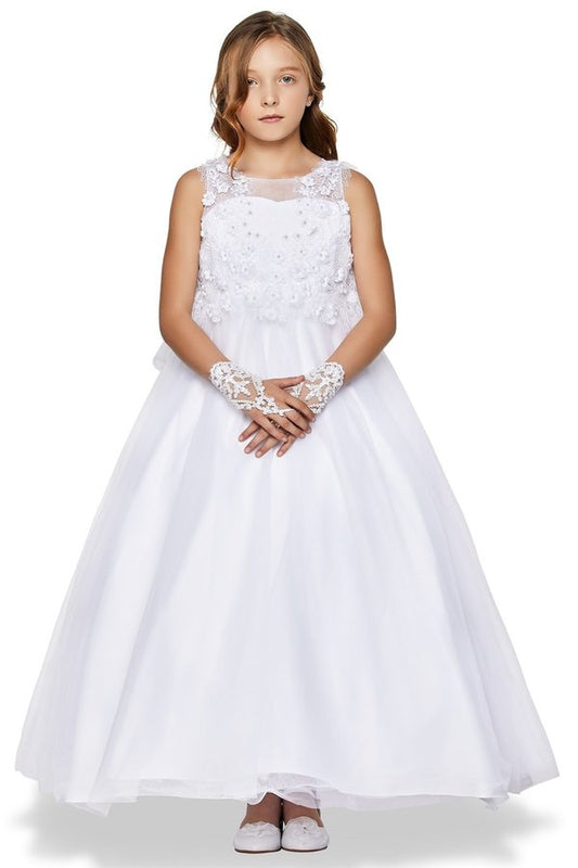 Floral Bodice Lace Tulle Flower Girl Dress by Cinderella Couture USA AS5035