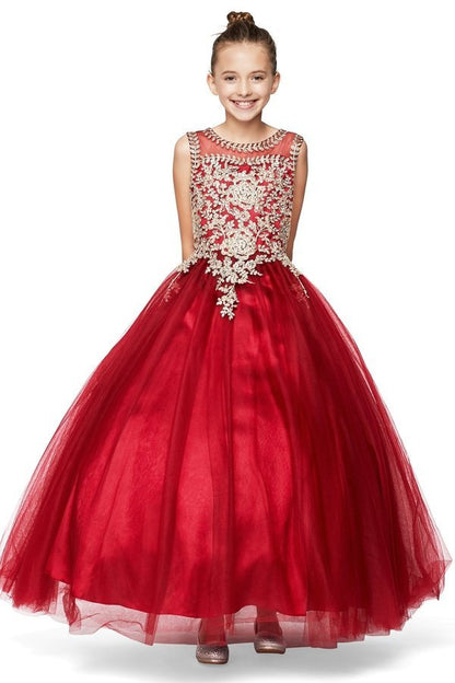 Floral Lace Rhinestone Tulle Girl Mini Quince by Cinderella Couture USA AS5041