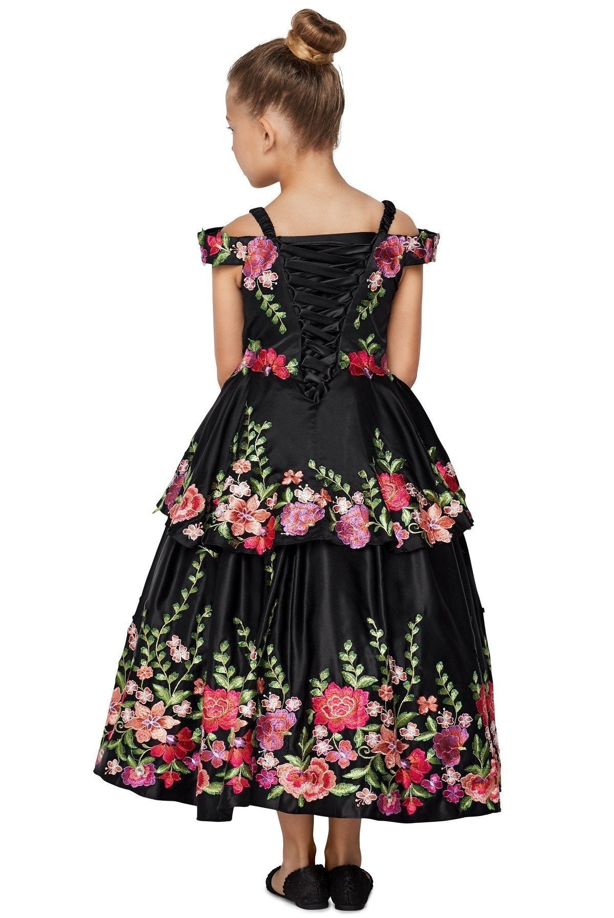 Off the Shoulder Floral Satin Girl Mini Quince by Cinderella Couture USA AS8006