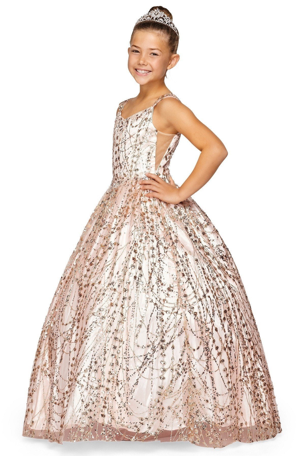 Cinderella Couture Champagne Metallic Glitter Pageant Dress Big Girls - 8