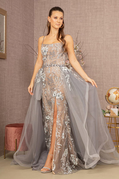 Cappuccino-Gray Straight Across Mermaid Slit Women Formal Dress - GL3158 - Special Occasion-Curves
