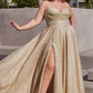 Champagne-gold Glitter A-Line Slit Gown CD252C - Women Evening Formal Gown - Curves