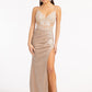 Champagne Embroidered Glitter Mermaid Slit Women Formal Dress - GL3030 - Special Occasion-Curves
