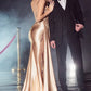 Champagne Fitted Soft Satin Slit Gown CDS417 - Women Evening Formal Gown - Special Occasion