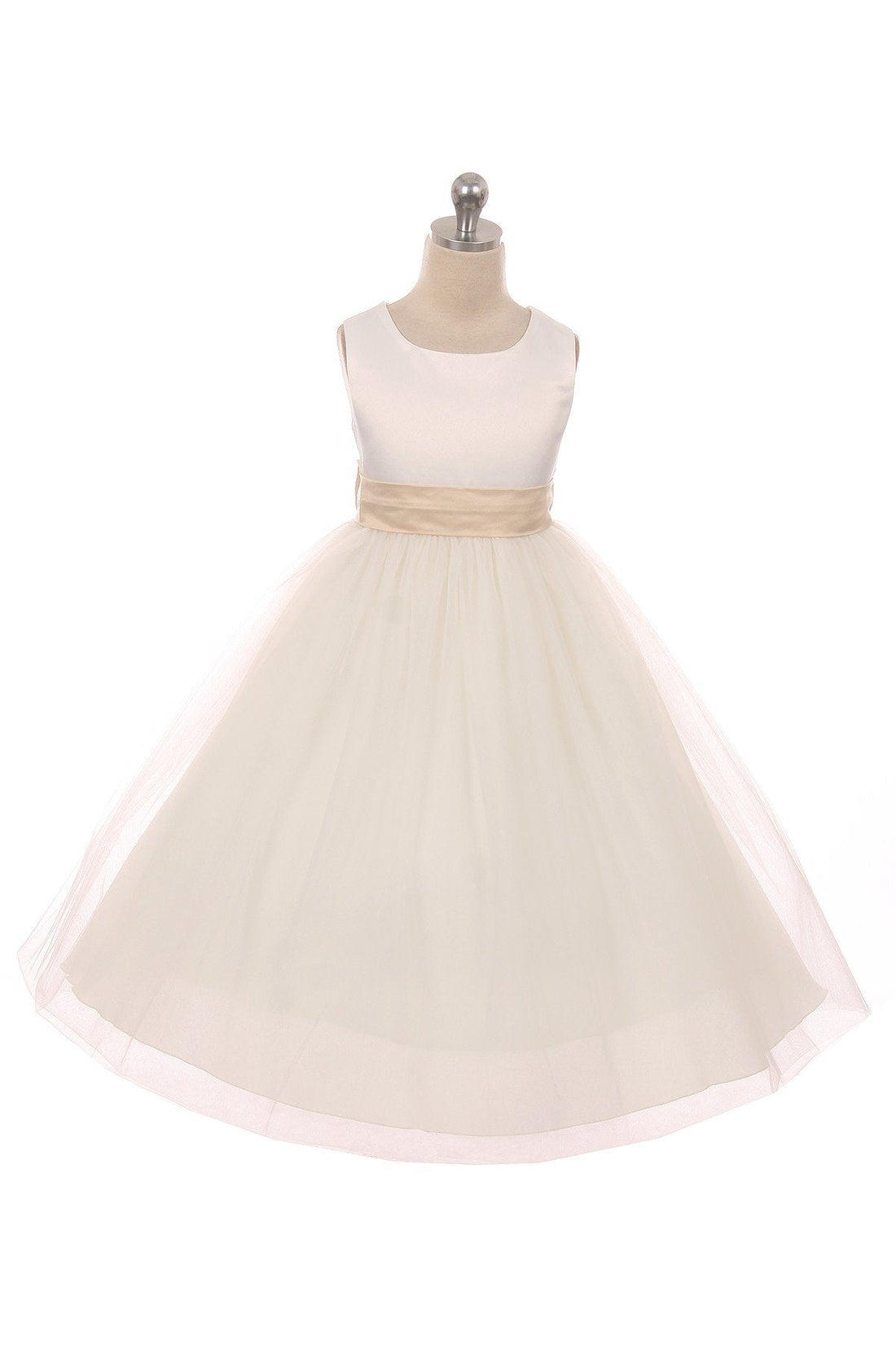 Champagne Girl Dress - Ivory Satin Sash Bow Girl Dress - AS411 Kids Dream