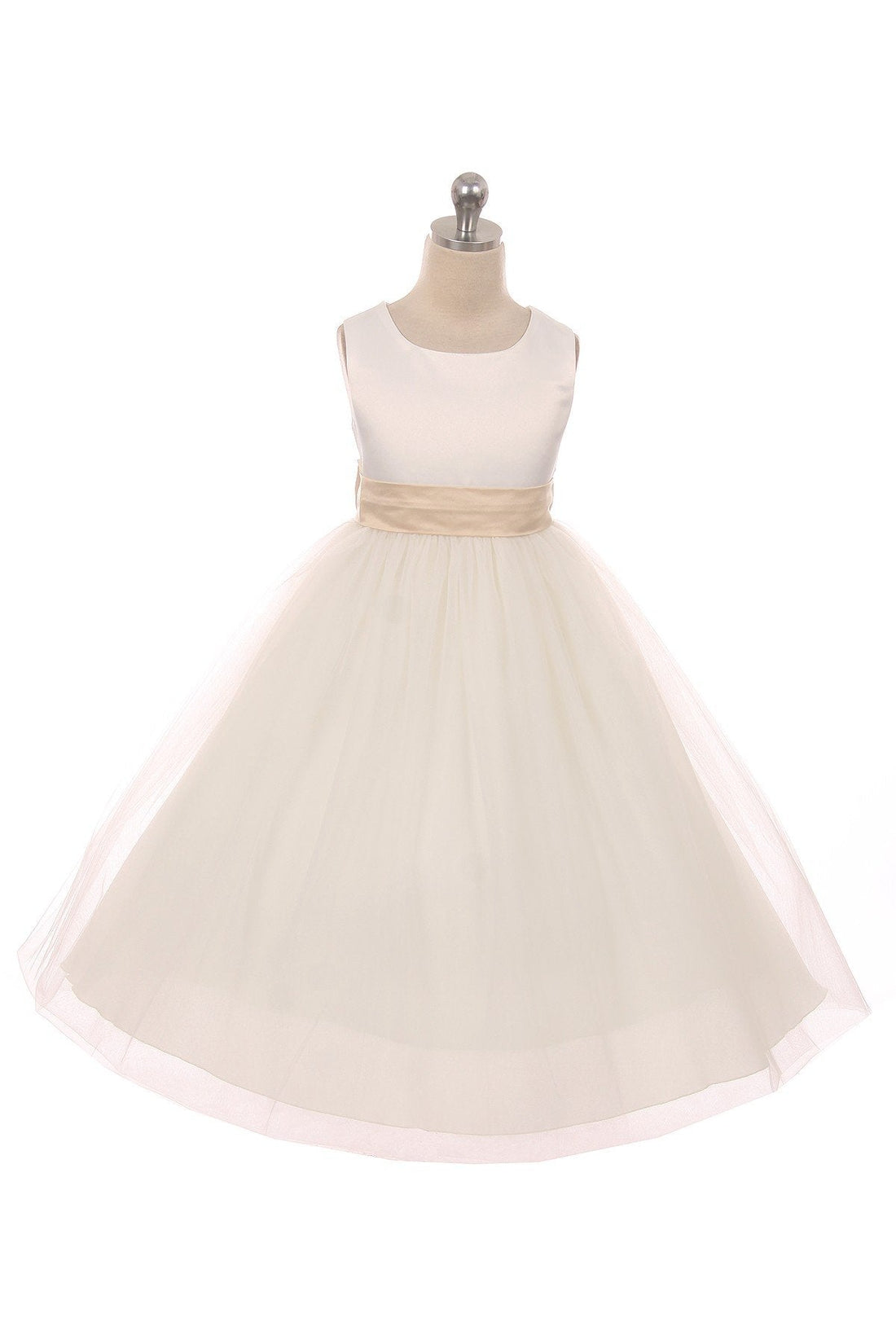 Ivory Satin Sash & Bow Girls Dress (1 of 2) 10 / Ivory / Champagne