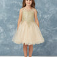 Champagne Girl Dress with Floral Applique Bodice - AS7013