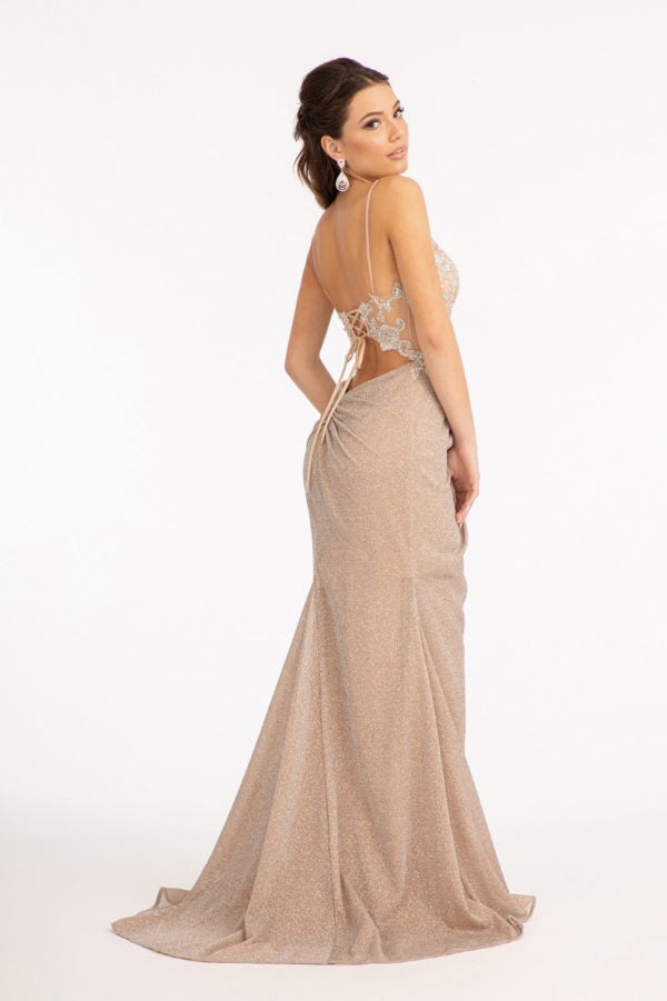 Champagne_1 Embroidered Glitter Mermaid Slit Women Formal Dress - GL3030 - Special Occasion-Curves