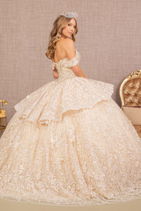 Champagne_1 Jewel 3-D Butterfly Applique Sweetheart Quinceanera Dress - GL3112