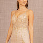 Champagne_2 Sequin V-Neck Sheer Bodice Mermaid Slit Women Formal Dress - GL3151 - Special Occasion-Curves