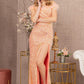 Coral Sequin Off Shoulder Mermaid Slit Gown GL3164 - Women Formal Dress - Special Occasion-Curves