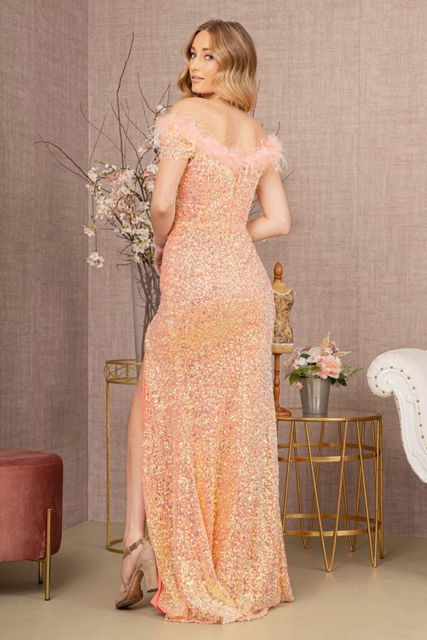 Coral_1 Sequin Off Shoulder Mermaid Slit Gown GL3164 - Women Formal Dress - Special Occasion-Curves