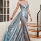 Dusty-blue Fitted Soft Satin Slit Gown CDS417 - Women Evening Formal Gown - Special Occasion