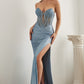 Dusty-blue Strapless with Hot Stones Corset Gown CDS419 - Women Evening Formal Gown - Special Occasion