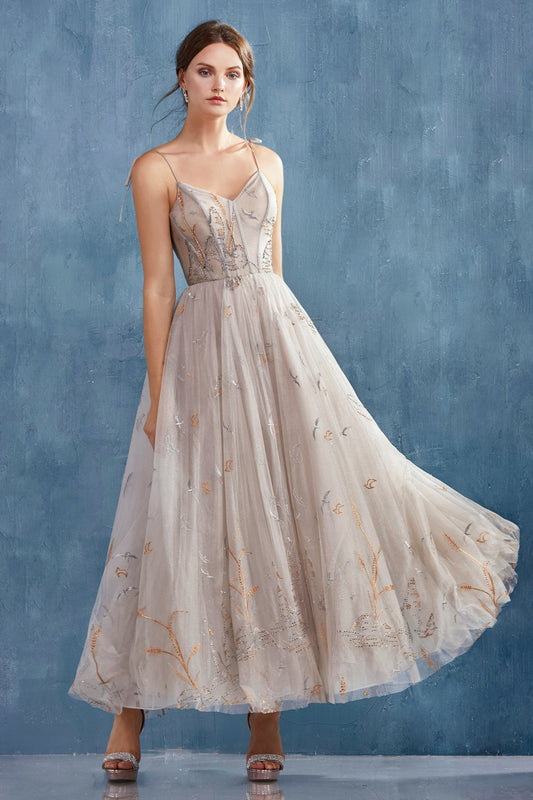 Dusty-nude Emilia Embroidered A-Line Gown A0987 - Special Occasion