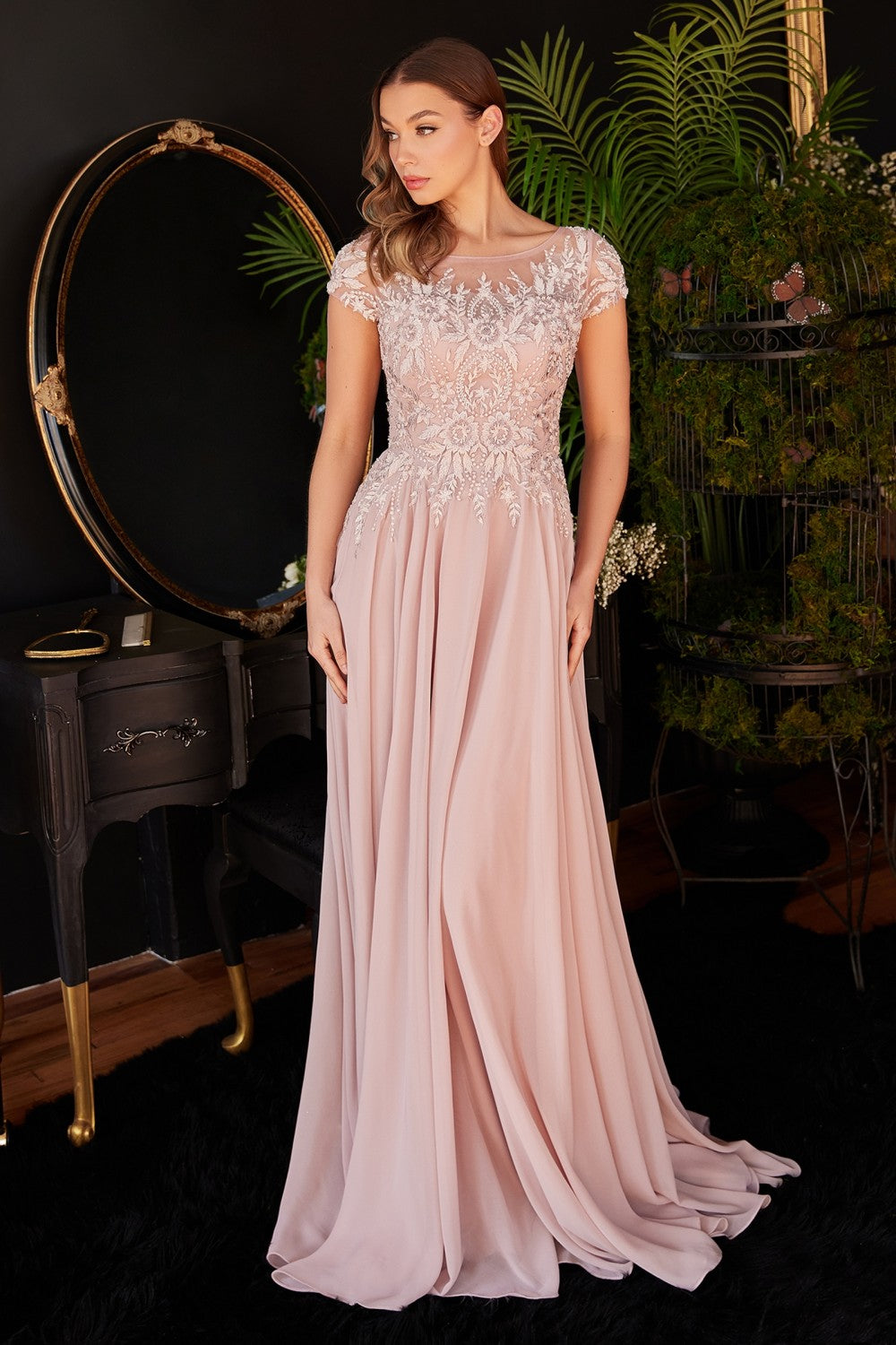 Dusty-rose A-Line Chiffon Gown CL05 - Women Evening Formal Gown - Special Occasion-Curves