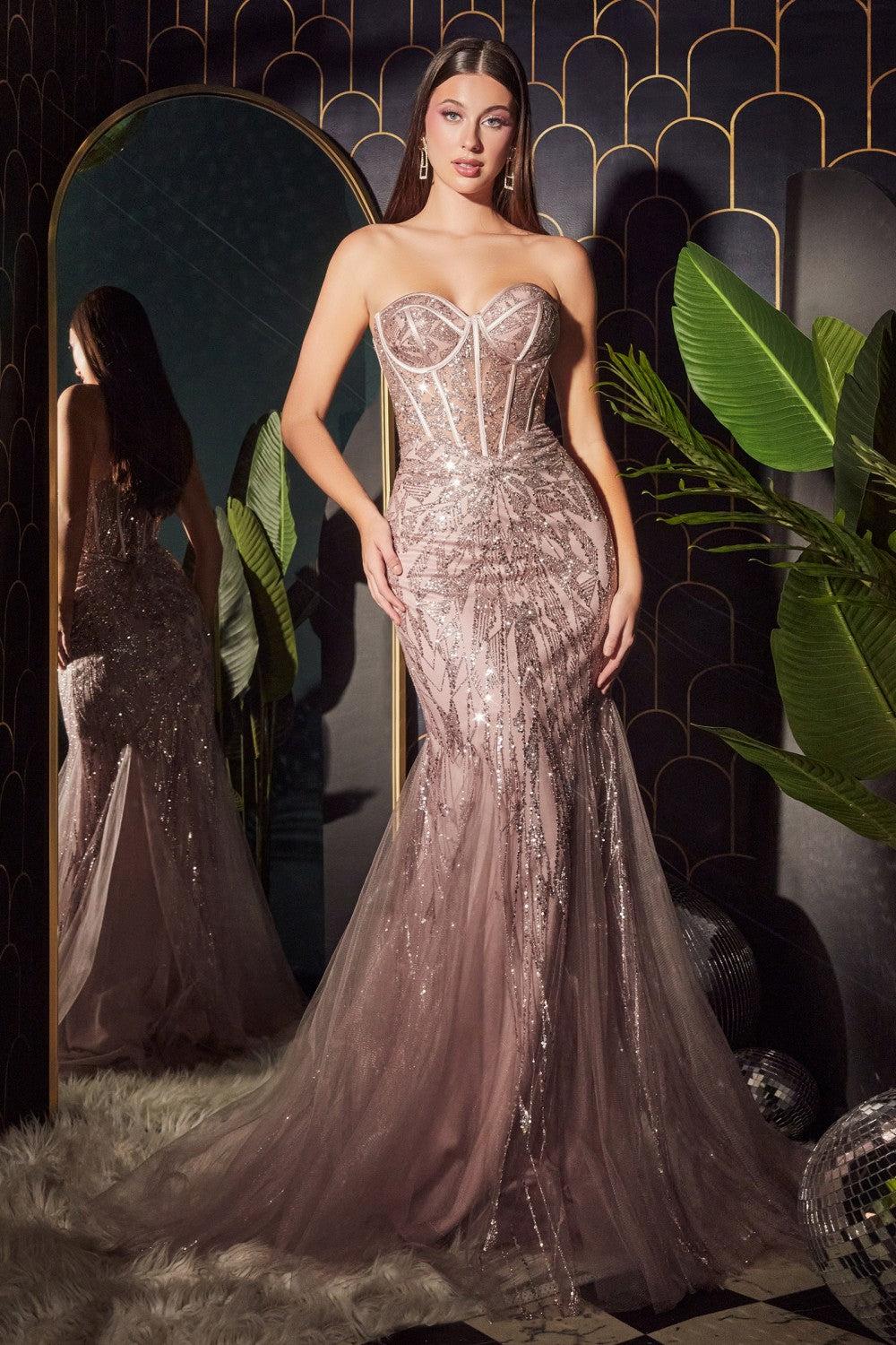 Dusty-rose Glitter Strapless Mermaid Gown CB116 - Women Evening Formal Gown - Special Occasion