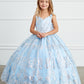 Dusty Blue Girl Dress with Glitter Tulle Overlay Dress - AS7036