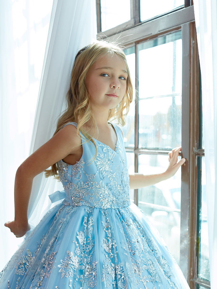 Girl Dress with Glitter Tulle Overlay Dress by TIPTOP KIDS - AS7036 12 / Dusty Blue Girl Dress with Glitter Tulle Overlay Dress by TIPTOP KIDS - AS7036 12 / Dusty Blue