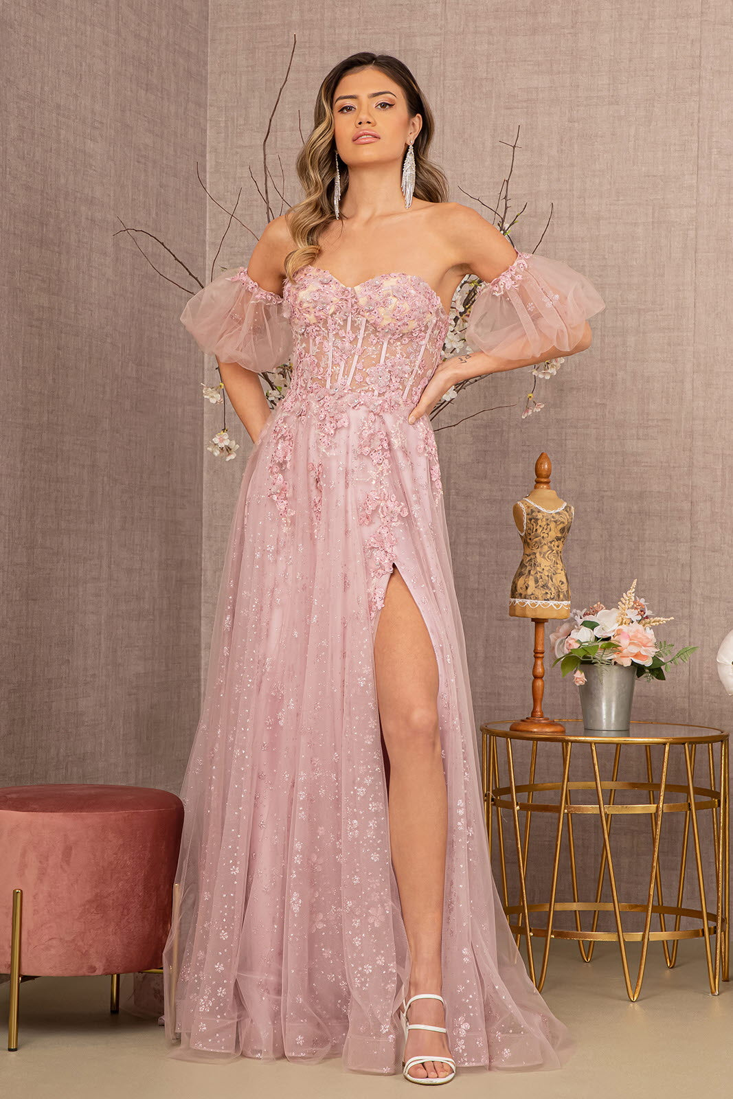 Dusty Rose Strapless Sweetheart A-Line Women Formal Dress - GL3126 - Special Occasion-Curves
