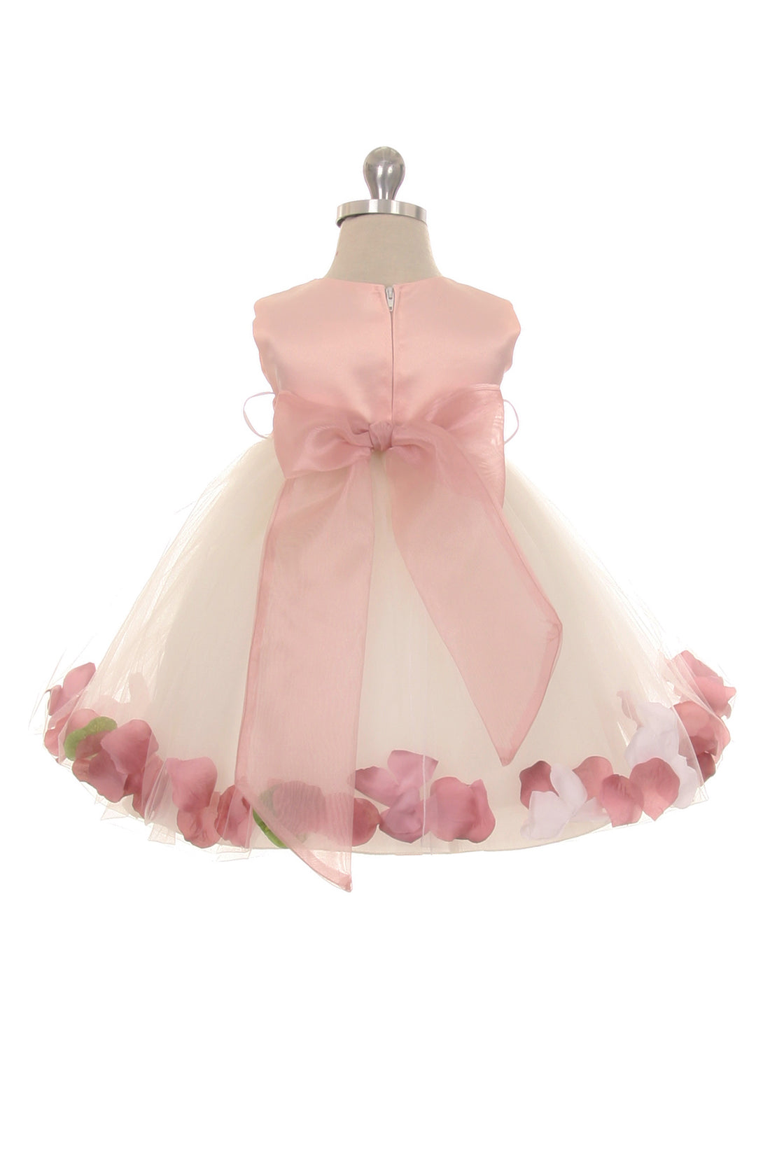 Dusty Rose Top Satin Flower Petal Baby Dress with Organza Sash L-18M / Dusty Rose/Ivory / Dusty Rose Dusty Rose Top Satin Flower Petal Baby Dress with Organza Sash L-18M / Dusty Rose/Ivory / Dusty Rose