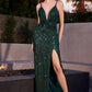Emerald Draped Glitter V-Neck Sheath Gown CD279 - Women Evening Formal Gown - Special Occasion-Curves