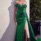Emerald Embellished Satin Off The Shoulder Gown HT119 - Women Evening Formal Gown - Special Occasion-Curve