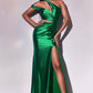Emerald Fitted Asymmetrical Satin Sheath Slit Gown Y025 - Women Evening Formal Gown - Special Occasion