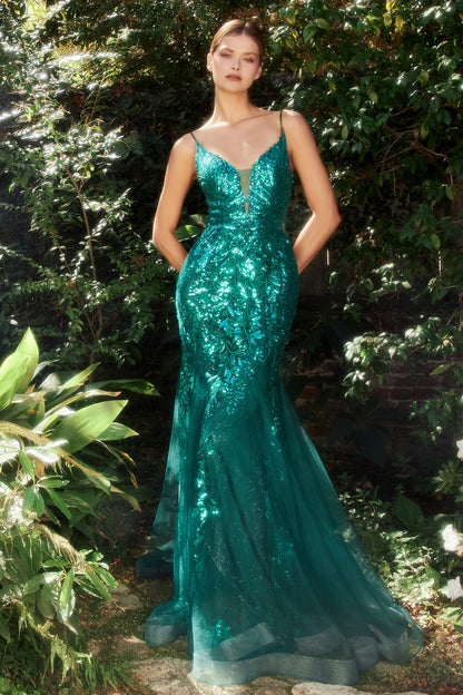 Emerald Fitted Mermaid with Lace Applique Gown A1118 Penelope Gown - Special Occasion