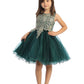 Emerald Girl Dress with Floral Applique Bodice - AS7013