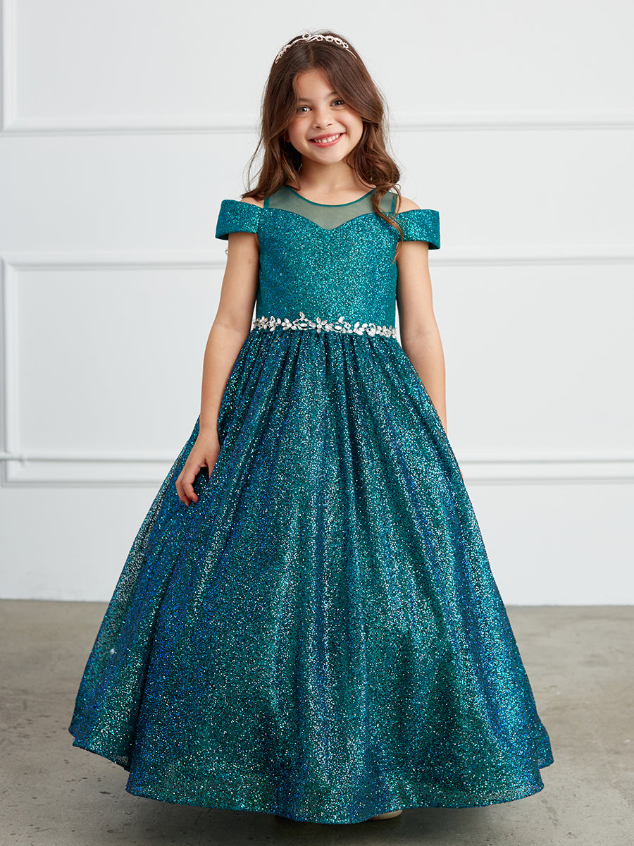 Emerald Girl Dress with Glitter Illusion Neckline - AS7029