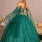 Emerald Green_1 GL3139 - Glitter Sheer Bodice Sweetheart Neckline Quinceanera Dress