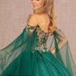 Emerald Green_3 GL3139 - Glitter Sheer Bodice Sweetheart Neckline Quinceanera Dress