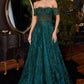Emerald Off Shoulder Glitter A-Line Gown J835 - Women Evening Formal Gown - Special Occasion-Curves