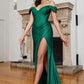 Emerald Off The Shoulder Glitter Gown CC2212 - Women Evening Formal Gown - Special Occasion-Curves