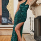 Emerald One Shoulder Sequin with Slit Gown C140 - Women Evening Formal Gown - Special Occasion