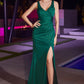 Emerald Satin Glitter V-Neck Gown BD4003 - Women Evening Formal Gown - Special Occasion