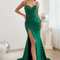 Emerald Satin Sheath Corset Slit Gown - Women Evening Formal Gown CD3208 - Special Occasion