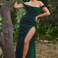 Emerald Velvet Off The Shoulder Corset Slit Gown - Women Evening Formal Gown CD236 - Special Occasion